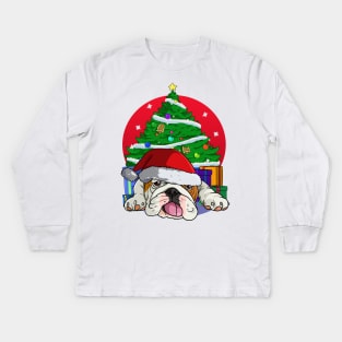 English Bulldog Santa Hat Merry Christmas Kids Long Sleeve T-Shirt